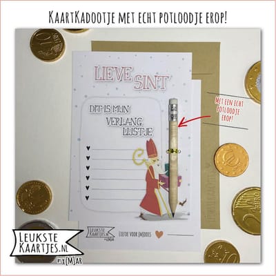 KaartKadootje met potloodje - Verlanglijstje Sinterklaas - No: 03 (Lieve Sint - Sinterklaas) - LeuksteKaartjes.nl by xMar