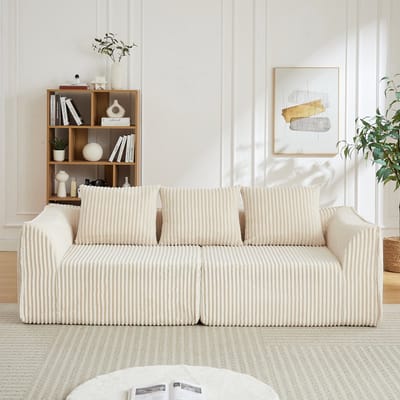 MODFU Modulaire Bank - Gebogen Lijnen - Minimalistisch - Voor Woonkamer - Ribfluweel En Schuim - Beige - 235 Cm