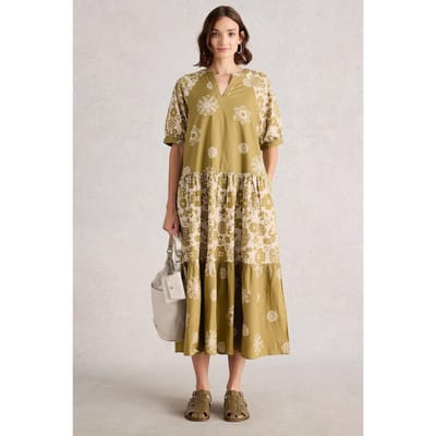 White Stuff Eva Mixed Print Dress Green Print Taglia: 10 REGULAR | Abiti Midi Outlet | Donna | Verde
