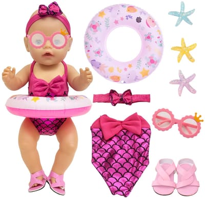 Dailygoods- Zeemeermin Zwemset - Baby Badpak - Zwemring - Zonnebril - Hoofdband - Polyester Ademend Materiaal - Poppenzwemset