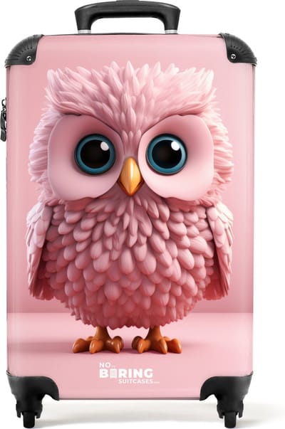 NoBoringSuitcases.com® - Kinderkoffer meisje - Kindertrolley meisjes - Roze cartoon uil voor roze achtergrond - Handbagage koffer lichtgewicht - Reiskoffer trolley kinderen - Rolkoffer met wieltjes - Past binnen 55x40x20 en 55x35x25