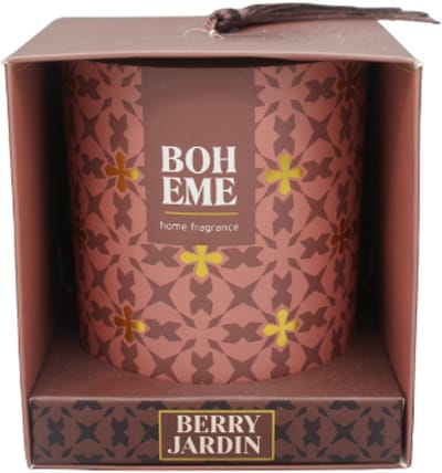 Luxe Geurkaars in Glas - Boheme Fragrance - Berry Jardin | Kaars met print op glas - Luxe Geuren - Geurkaars in Glas