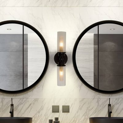 Searchlight Imperial wandlamp, zwart, 2-lamps, staal, glas, IP44