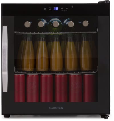 Klarstein Coachella 50 Onyx Dranken Koelkast - 47L Slimme Dranken Koelkast met WiFi, LED Verlichting, Touch Control, 5-18 °C Koeling, Panoramische Glazen Deur, Zwart