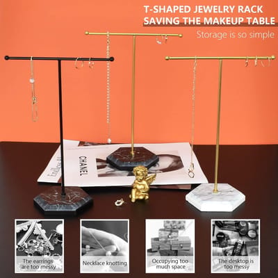 Candala Sieradenorganisator, T-Bar ketting displaystandaard oorbellen houder, metalen hangende hanger rek met marmeren patroon lade, sieraden displaystandaard voor armbanden, ringen, sleutels horloges (zwart)