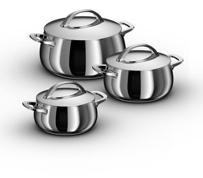 BergHOFF Home Belly Kookpannen Set 6-delig – Ø 18, 20 & 24 cm – Duurzame Rvs Kookpot met Deksel – PFAS-Vrije Casserole – Geschikt voor Inductie & Oven tot 250 °C – Stellar Steel