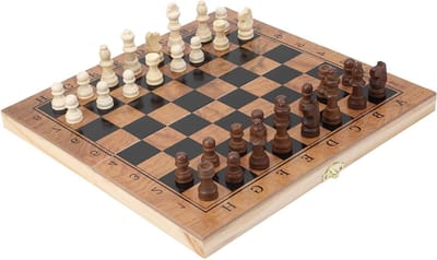 Houten 3-in-1 Spelset - Schaakbord Dammen Backgammon - Reizen en Vervoer - Opvouwbaar Compact Ontwerp