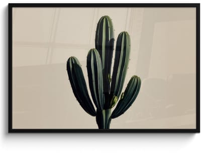 Poster in lijst - Fotolijst 120x80 cm - Posters - Cactus - Subtiel - Groen - Posterlijst zwart - Decoratie - Wanddecoratie woonkamer - Muurdecoratie slaapkamer