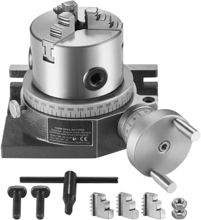 Freesmachine Draaitafel - Rotatietafel Horizontaal/Verticaal - Diameter 10 cm - 3-Klauwplaat 8 cm - M10 T-Sleufmoeren - Indexeerfunctie