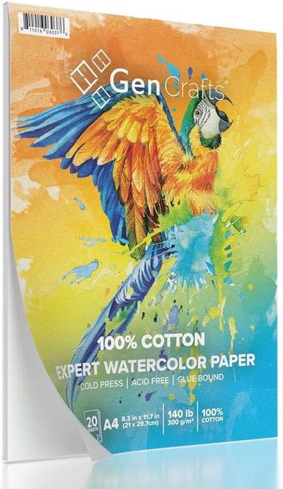 Aquarelpapier A4 20 Vellen 300 g/m² Koudpers Katoen voor Acryl, Gouache en Inkt