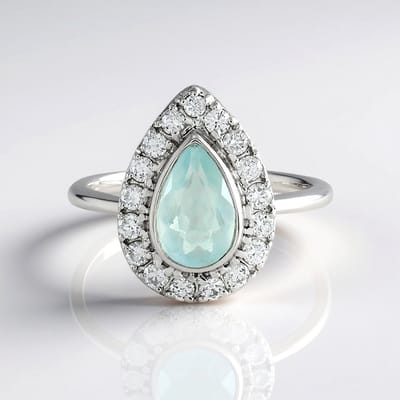 Cavill - 14K Witgouden Ring - 0,808 ct Peervormige Paraiba Opaal & 0,542 ct SI1 H Diamanten - Luxe Damesring Brazilië