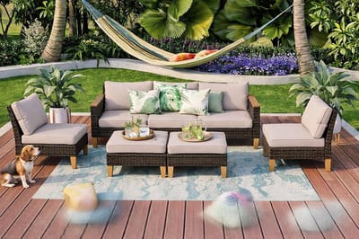 Tuin Loungeset Modulaire Halfrond 61x61x44,5 cm – Poly-Rattan met 10 cm Cushion Pro Kussens – Weerbestendige Balkon & Terras Lounge Set – Urbanhome