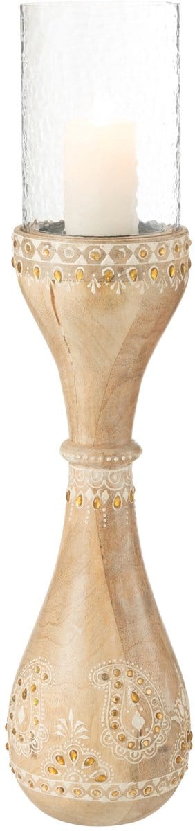J-Line kandelaar Kralen - hout - naturel/wit - large