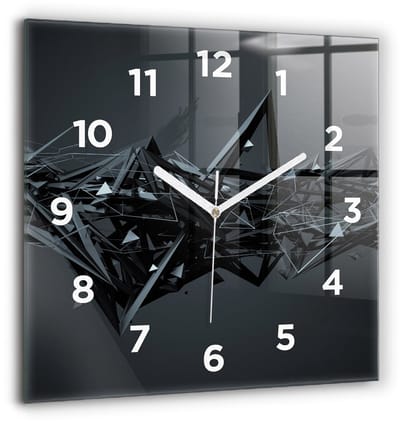 Wallfluent Wandklok - Zwarte abstractie Decoratieve Wandklok - 60 cm x 60 cm - Zwart Wandklok - Witte Handen - Wandklok Met Cijfers - Kinder Wandklok Glas - Vierkante Glas Klok - Minimalistisch Wandklok - Decoratieve Wandklok