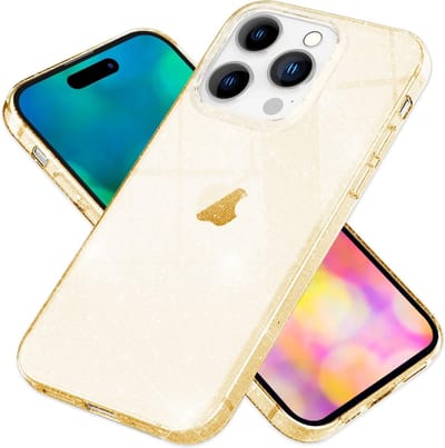 Casemania Hoesje Geschikt voor Apple iPhone 15 Pro - Goud - Glitter Back Cover