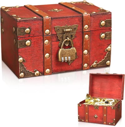 Houten Vintage Schatkist met Cijferslot voor Kinderen - 18 cm x 11 cm x 10 cm - Perfect voor Verjaardagen en andere Gelegenheden
