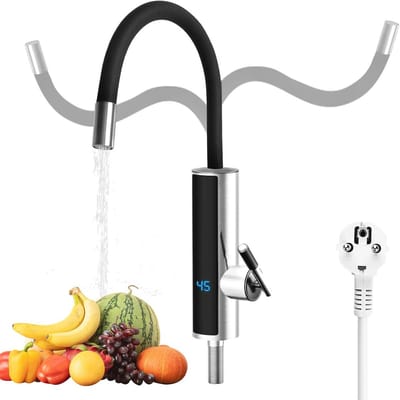 Electric Water Tap with Flow-Through Water Heater, 230 V, for Kitchen and Bathroom, 3000 W, 360 Degree Rotatable, Stainless Steel, Electric Flow Water Heater, Water Tap