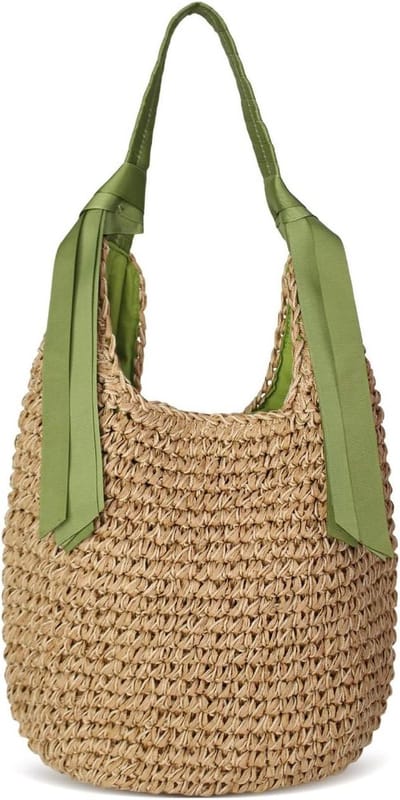 Strandtas Gevlochten - Tote Bag Rotan - Zomerse Uitjes - Met Rits en Binnenzak - 33x34x2 cm - Natuurlijk