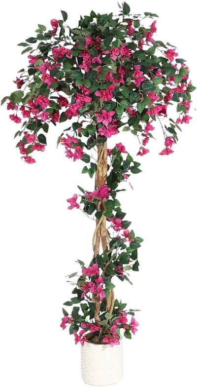 Kunstmatige Bougainvillea Boom - Voor Binnen, Buiten & Tuin - Realistische Kunstboom - Met Witte Pot - Roze-183 cm