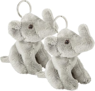 Ravensden Pluche olifanten knuffel sleutelhanger - Set van 2x stuks - grijs - 10 cm - cadeau - tas hangers - dieren