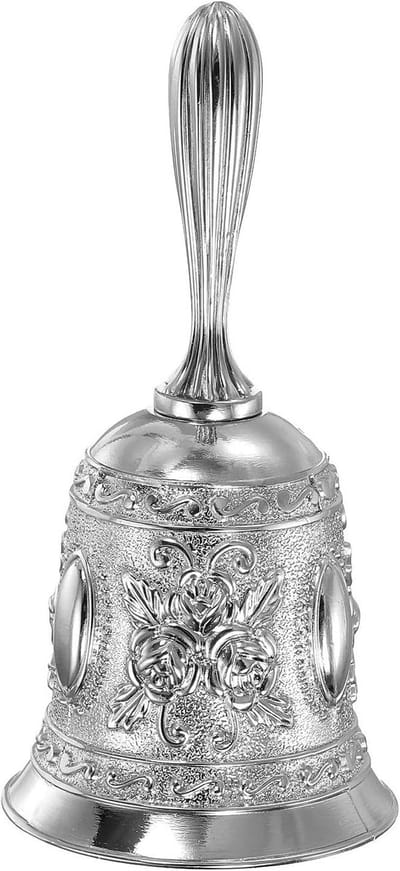 Decoratieve Bel - Handbel Keukenbel - Aandacht Vragen - Vintage Gesneden Stijl - 113 cm Hoog - Zilver