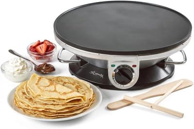 Elektrische Crêpe Maker - Pannenkoekenpan - Platte Broden Bakken - Antiaanbaklaag - 33 cm - Zilver