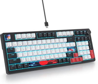 98-Toetsen Mechanisch Gaming Toetsenbord met Gasket Mount, Hot-Swappable en Draaiknop - Compact RGB Bedraad Toetsenbord voor Windows/Mac