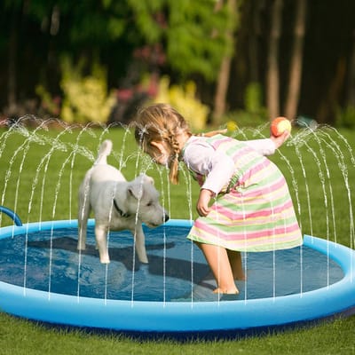 Reuze Water Speelmat - 150cm - Dik en Antislip - Met Spuitfunctie en Opblaasbaar Zwembad - BPA-Vrij - Voor kinderen en huisdieren