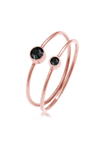 Elli - Ring - Dames Set Filigraan met Kristallen Zwart in 925 Sterling Zilver - Dames