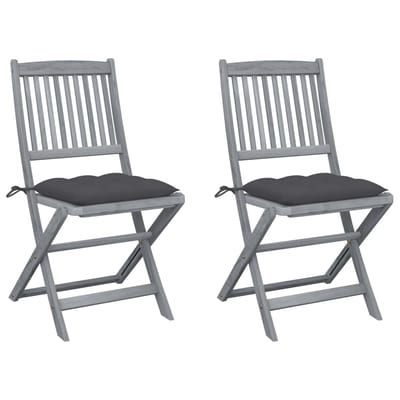 vidaXL - Set - van - 2 - klapstoelen - met - kussens, - gemaakt - van - massief - acaciahout.