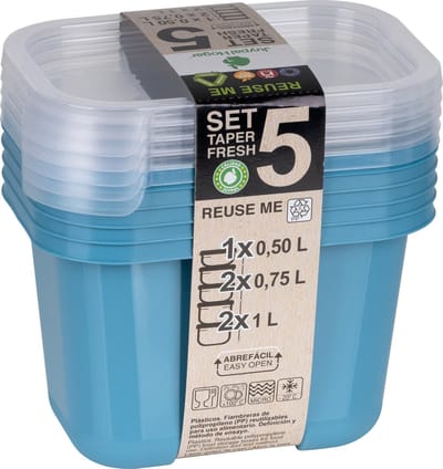 Juypal Vershoudbakjes nestbaar - 5 delig - BPA vrij - meal prep - diverse maten- Blauw - luchtdicht - herbruikbaar