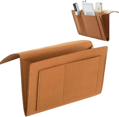 Bedopbergzak met 5 Compartimenten, 20 x 32 cm, Gevoerde Organizer voor Telefoon, iPad, Boeken en Tijdschriften (Bruin)