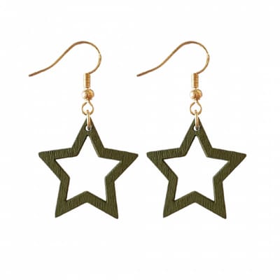 zilveren lange oorbellen met houten groen ster goudkleurig - Charme Bijoux