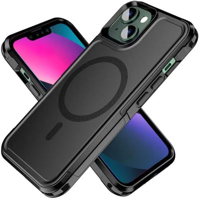 Hoesje Geschikt voor Apple iPhone 14 - Compatibel met MagSafe - Back Cover met Magneet - Dual-Layer Hybride Case Zwart