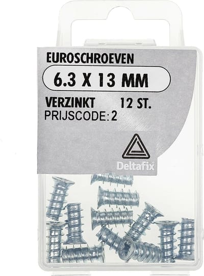 Euroschroef. Verzinkt. 6.3 x 13 mm. 12 stuks Meubelschroeven. Deltafix.