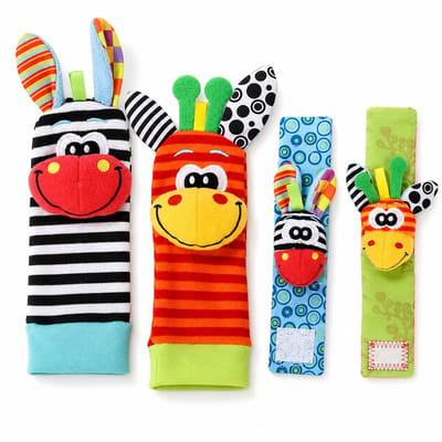 Jojoy - Rammelsokken en Polsbandjes Baby - Sensorisch Speelgoed & Rammelaar Set - 0-12 Maanden - Kraamcadeau - 4-delig - BIBIBUD