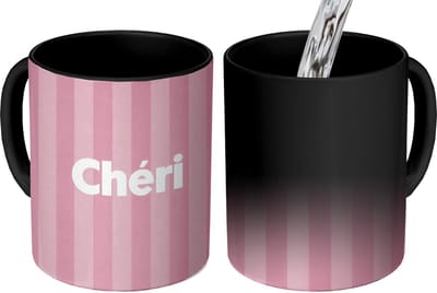 Magische Mok - Foto op Warmte Mokken - Koffiemok - Gestreept - Roze - Chéri - Magic Mok - Beker - 350 ML - Theemok