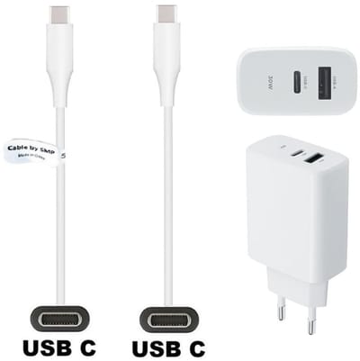 OneOne 30W super snellader met 2 poorten. Oplader met Sterke 0,2m OneOne USB C naar C kabel. Universele PD lader adapter past op Apple iPhone 15, iPhone 15 Plus, 15 Pro, 15 Pro Max, iPhone 16, 16 Plus, 16 Pro, iPhone 17, 17 Air, 17 Pro, 17 Ultra