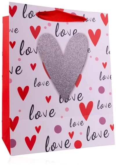 Cadeautas L A4 liefde LOVE - Grote luxe Geschenktas met hart - Cadeauzak - Geschenkzak - 26cmx10cmx32cm