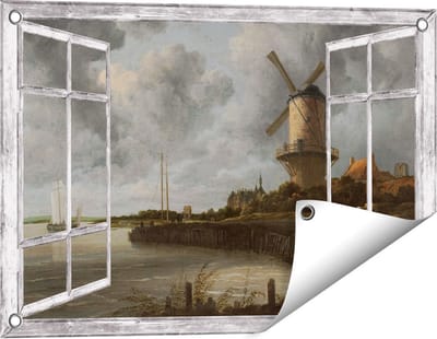 Gards Tuinposter Doorkijk De Molen bij Wijk bij Duurstede - Jacob van Ruisdael - 60x40 cm - Tuindoek - Tuindecoratie - Wanddecoratie buiten - Tuinschilderij