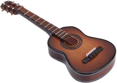 Miniatuur houten gitaarmodel als decoratie, perfect voor muziekliefhebbers, cadeau voor kinderen en sfeervolle kantoorinrichting