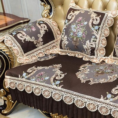Huisdecoratie Bankbeschermer Luxe Jacquard Stof Antislip Bankhoes Woonkamer Bankhoes Hoes Kant Bankhanddoek Kussen armrest towel55x55cm bruin