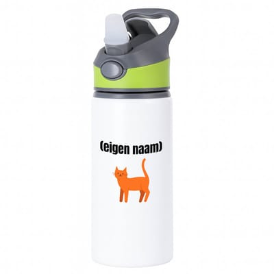 Hacebo® - kat met eigen naam waterfles met rietje groen - Katten - katten liefhebbers - iemand die houdt van katten - verjaardag - cadeau - kado - water fles - 650ML