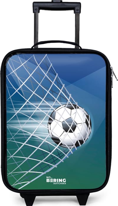 NoBoringSuitcases.com® - Kinderkoffer jongen - Kindertrolley meisje - Bal in het goal - Koffer kind lichtgewicht - Reiskoffer trolley voor kinderen - Koffertje met lichtgevende wieltjes - Rolkoffer zwart