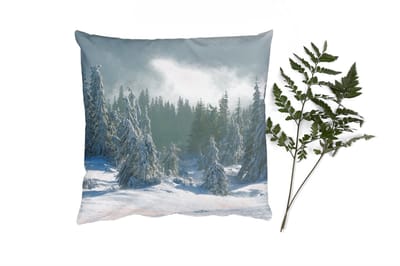 Sierkussens - Kussentjes Woonkamer - 40x40 cm - Bos - Sneeuw - Winter - Kerstversiering - Kerstdecoratie voor binnen - Woonkamer