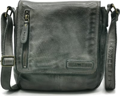 HillBurry Crossbody met omslag gewassen leer donkergrijs - (bxhxd) ca. 20cm x 22cm x 5cm