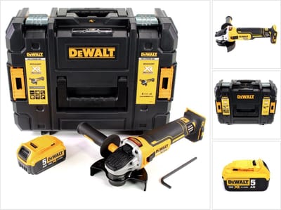 DeWalt DCG 405 NT accu haakse slijper 18V 125 mm borstelloos + 1x accu 5,0 Ah + TSTAK - zonder oplader