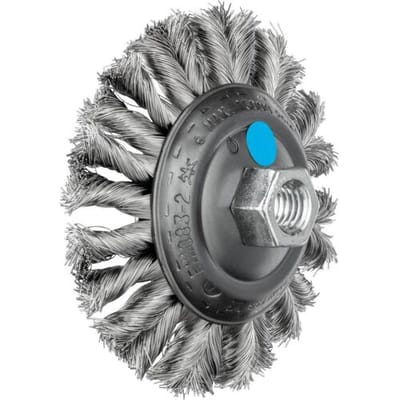 PFERD TOOLS Combitwist schijfborstel getordeerd KBG Ø 115 x 15 mm M14 Ø roestvrijstalen draad 0,35 voor haakse slijpers POS KBG 11515/M14 CT INOX 0,35 43315013