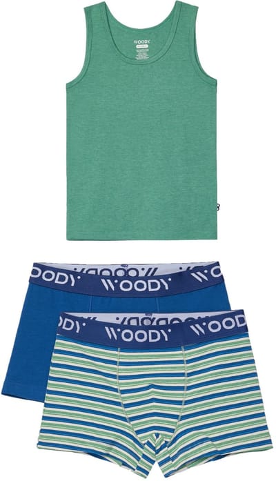 Woody ondergoed set jongens - streep – groen en blauw - 1 hemdje en 2 boxers - maat 128