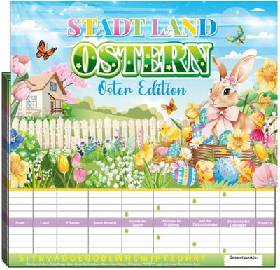 Dailygoods- Paasspelletjes 20 Vellen - Stad/Land Spellen - Feestspel voor Pasen - Paasdecoratie - Kartonpapier - Perfect voor Paasfeest